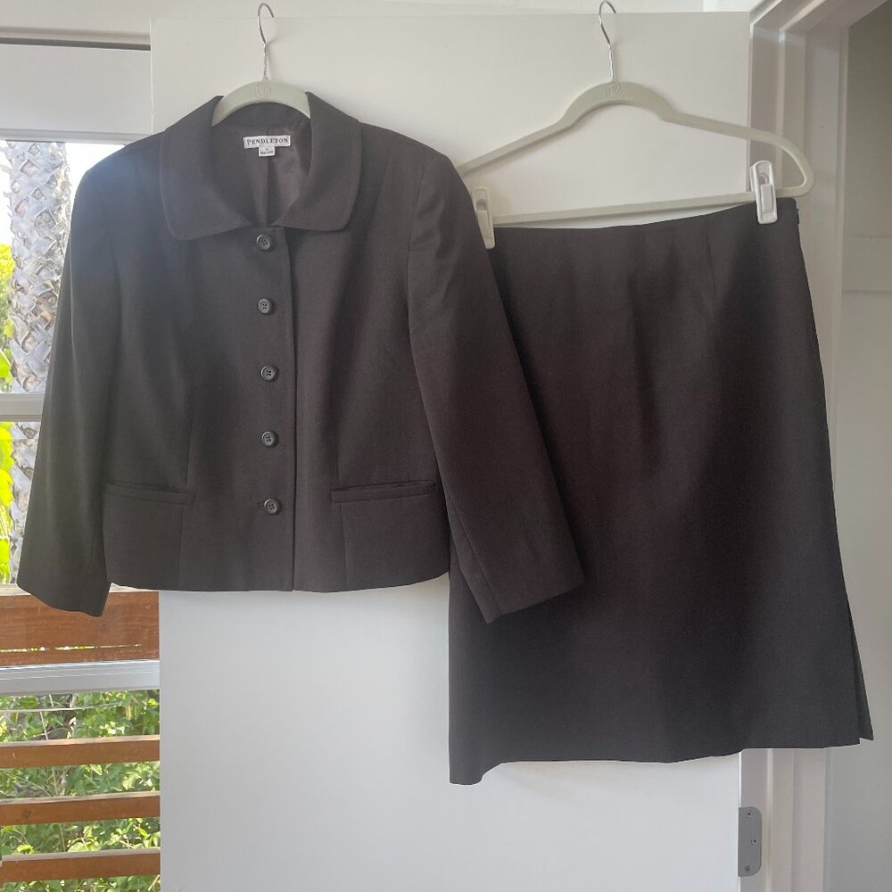 Pendleton Classic Brown Wool Suit Jacket‎ and Skirt Set, Size 14